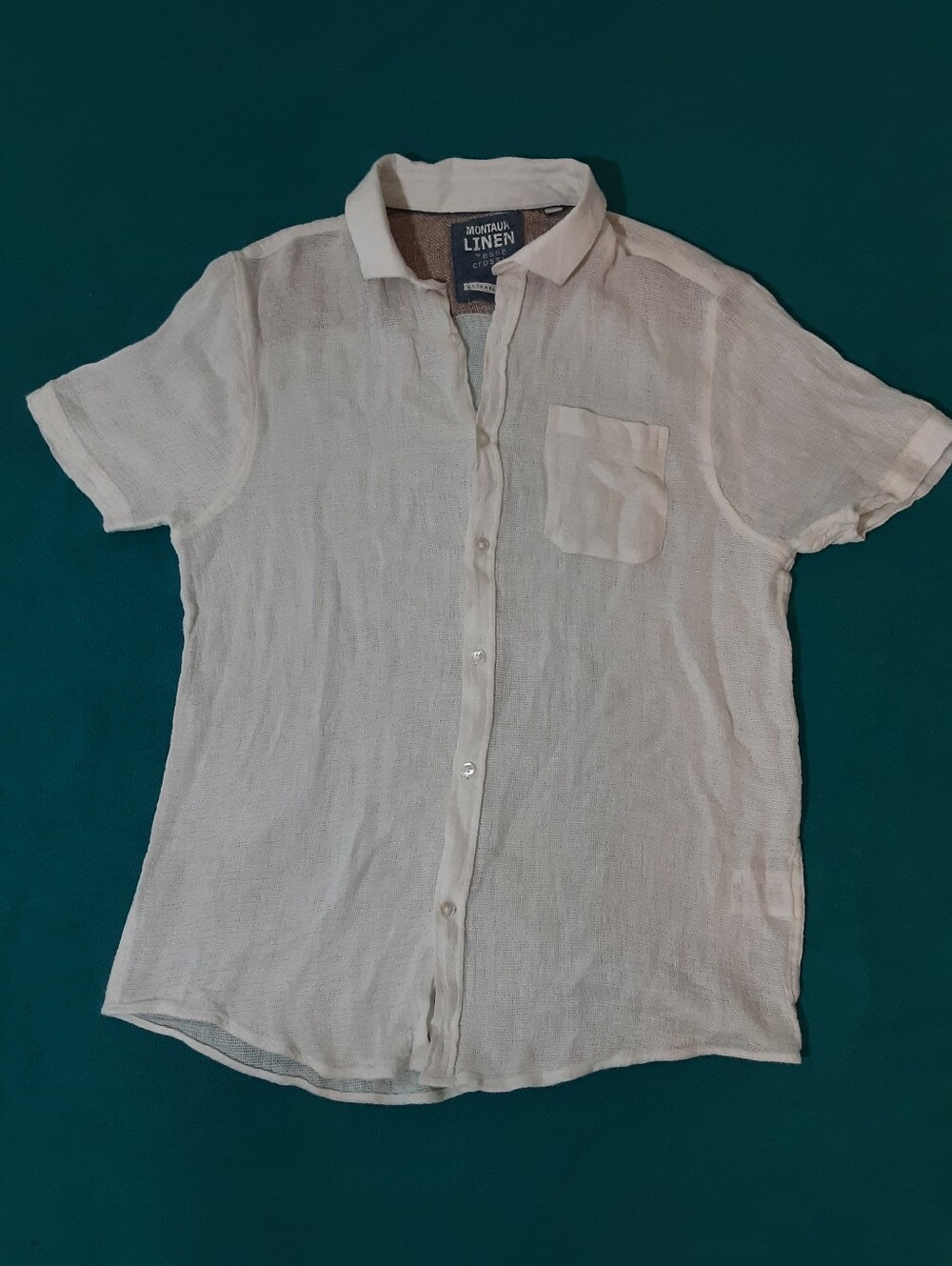 Montauk Linen Short Sleeve Button-Up in Light Beige